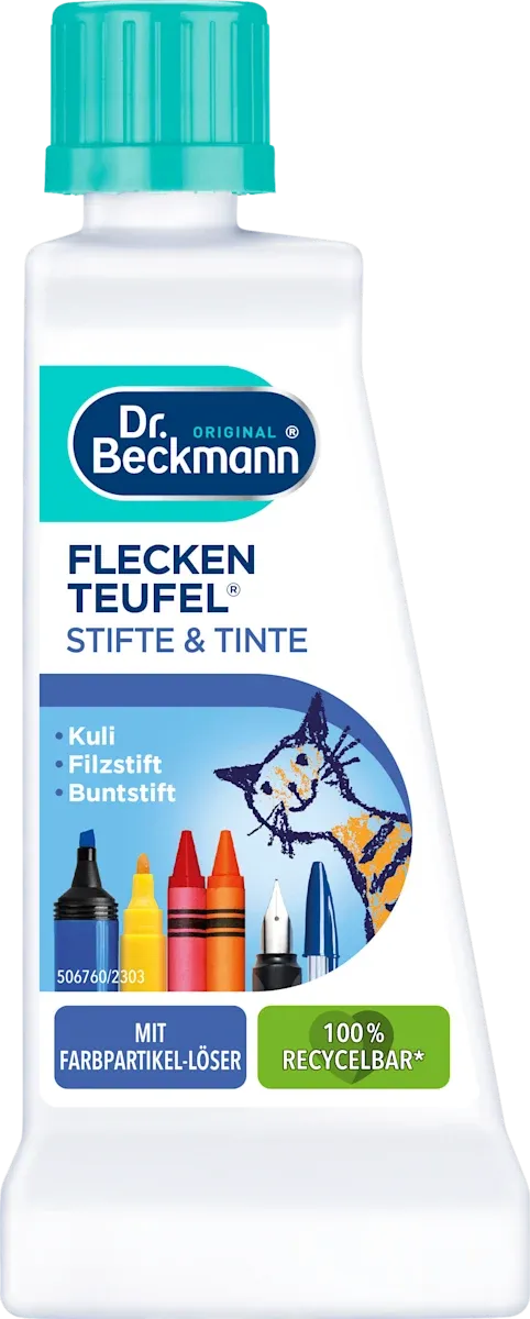 imgi_3_dr-beckmann-fleckenentferner-fleckenteufel-stifte-und-tinte Плямовивідник від ручки та фломастерів 50 мл, Dr. Beckmann Stain Devils Pens & Ink - Зображення 1