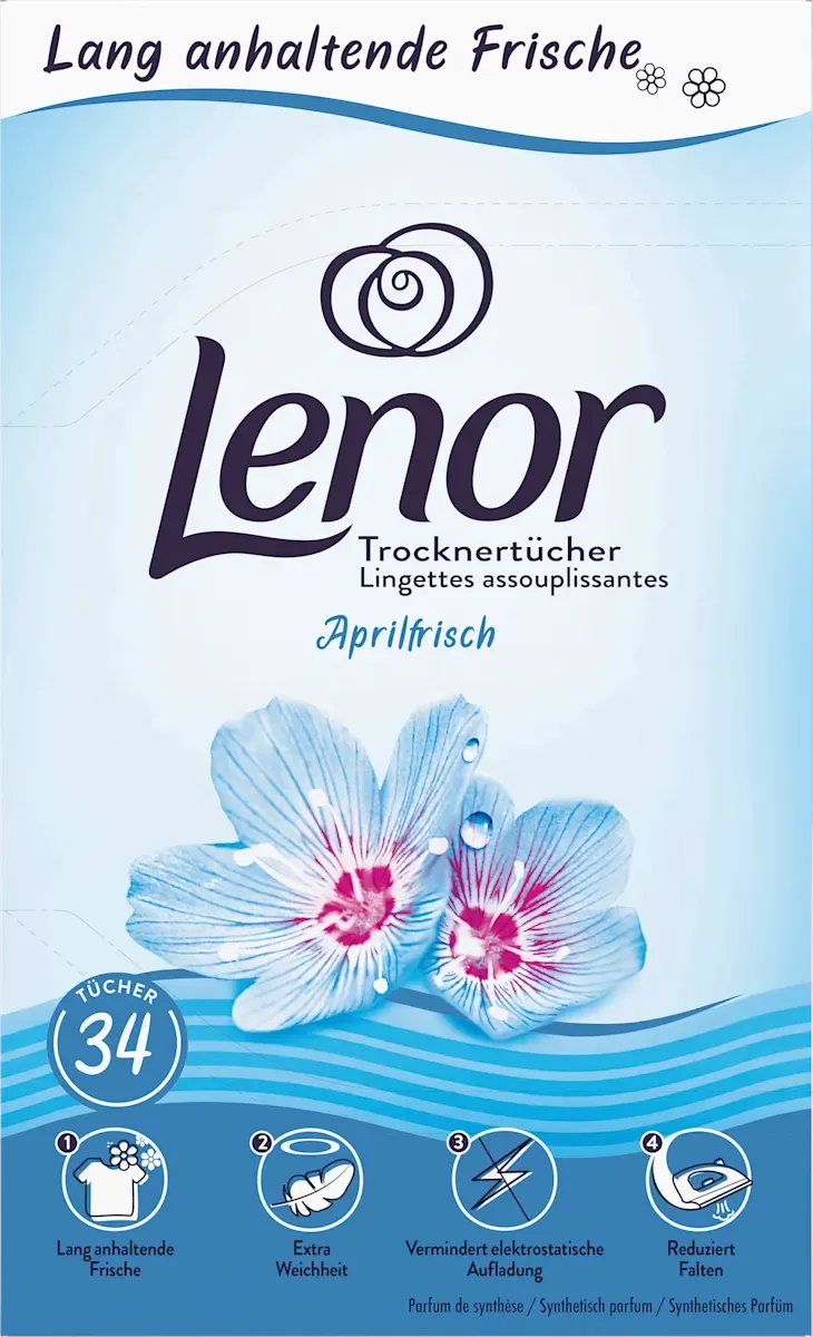 imgi_3_lenor-trocknertuecher-aprilfrisch Серветки ароматизовані для сушильних машин та одягу, Lenor aprilfrisch trocknertücher, 34 шт - Зображення 1