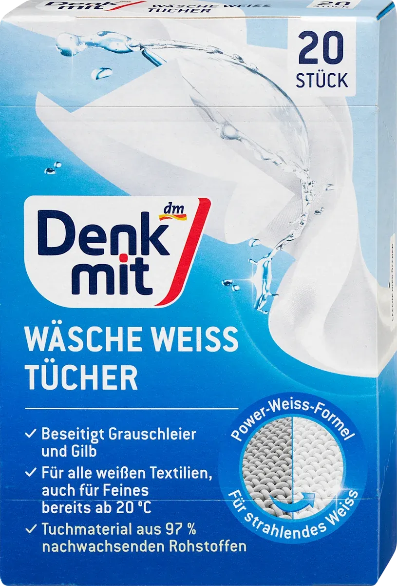 imgi_6_denkmit-waesche-weiss-tuecher Серветки для прання білих речей, Denkmit Wäsche Weiß Tücher, 20 шт - Зображення 1